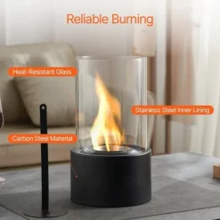 Bordplade Pejs, 6 tommer Metal Fire Pit, Indendørs/UDENDØRS, med glas, stilfuld design, sikkert og effektivt varmeelement