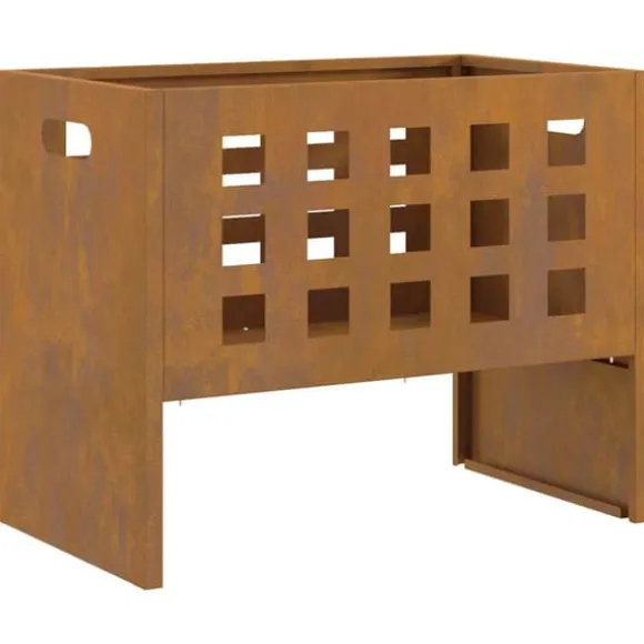 Bærbar bålsted i forvitret stål - Udendørs ildpit | Størrelse: 50x30x40 cm | Farve: Brun