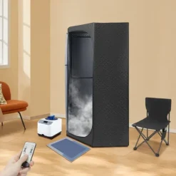 Bærbar damp sauna, høj kvalitet satin bomuld, 1350W damp system, rummelig telt design, foldbar stol inkluderet, robust stabilitet