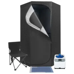 Bærbar damp sauna, høj kvalitet satin bomuld, 1350W damp system, rummelig telt design, foldbar stol inkluderet, robust stabilitet