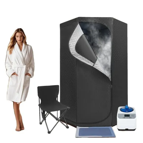 Bærbar damp sauna, 1350W, 3L vandtank, 5-60 minutters tidsinterval, 9 justerbare varmeindstillinger, rummelig femkantet telt