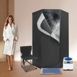 Bærbar dampsauna - Saunatelt til hjemmet - 1350 W - 3 l vandtank - 9 varmeniveauer - Timer 5–60 min - Foldbar stol - 1,15 m ledning