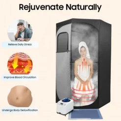 Bærbar dampsauna - Saunatelt til hjemmet - 1350 W - 3 l vandtank - 9 varmeniveauer - Timer 5–60 min - Foldbar stol - 1,15 m ledning