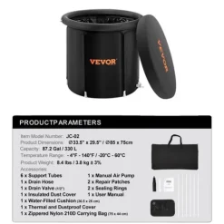 Bærbar isbadekar, 76,6 gallons kapacitet, temperaturinterval -4°F til 140°F,75x85