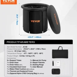 Bærbar isbadekar, 76,6 gallons kapacitet, temperaturinterval -4°F til 140°F,75x85
