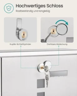 Brevkasse med låsecylinder i sølvfarvet kobber