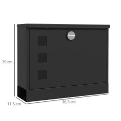 Brevspring med avisfack, vindue og 2 nøgler – sort metal 36,5×11,5×29 cm