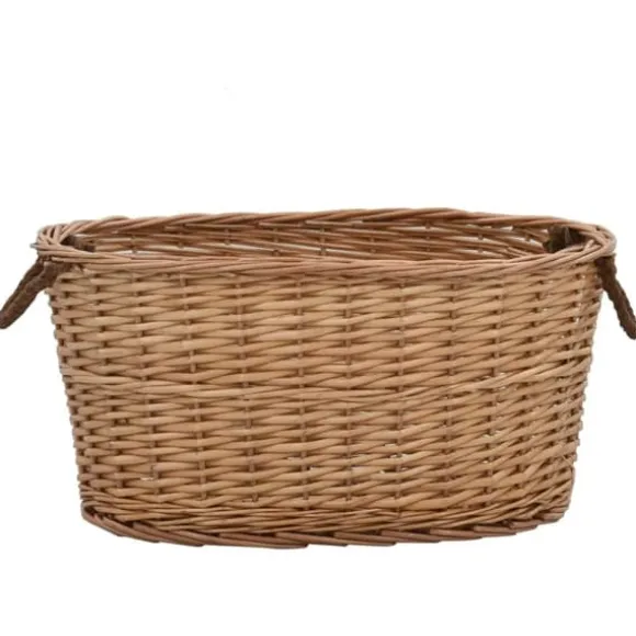 Brændekurv med håndtag i naturlig pil - Holdbar opbevaring til brænde | Størrelse: 58x42x29 cm