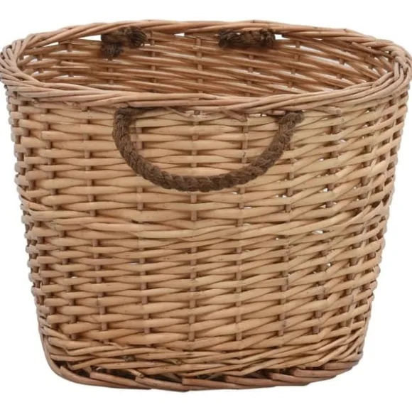 Brændekurv med håndtag i naturlig pil - Holdbar opbevaring til brænde | Størrelse: 58x42x29 cm