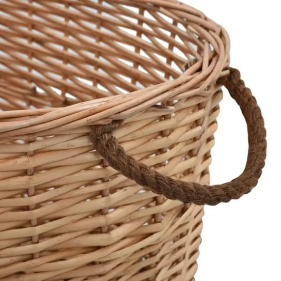 Brændekurv med håndtag i naturlig pil - Holdbar opbevaring til brænde | Størrelse: 58x42x29 cm