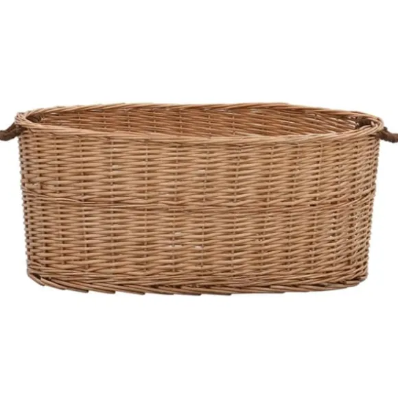 Brændekurv med håndtag i naturlig pil | Størrelse: 78x54x34 cm