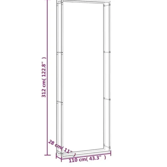 Brændekurve - Living brændestativ 110x28x312 cm stål matsort