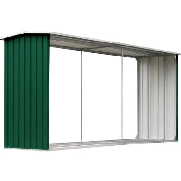 Brændekurve – tilbehør - Living brændeskur til haven 330 x 92 x 153 cm galvaniseret stål grøn