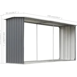Brændekurve – tilbehør - Living brændeskur til haven galvaniseret stål 330 x 92 x 153 cm grå
