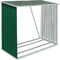 Brændeskur i galvaniseret stål - Holdbar opbevaringsløsning | Størrelse: 163x83x154 cm | Farve: Grøn