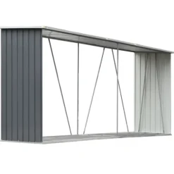 Brændeskur i galvaniseret stål - Holdbar opbevaring til brænde | Størrelse: 330x84x152 cm | Farve: Grå