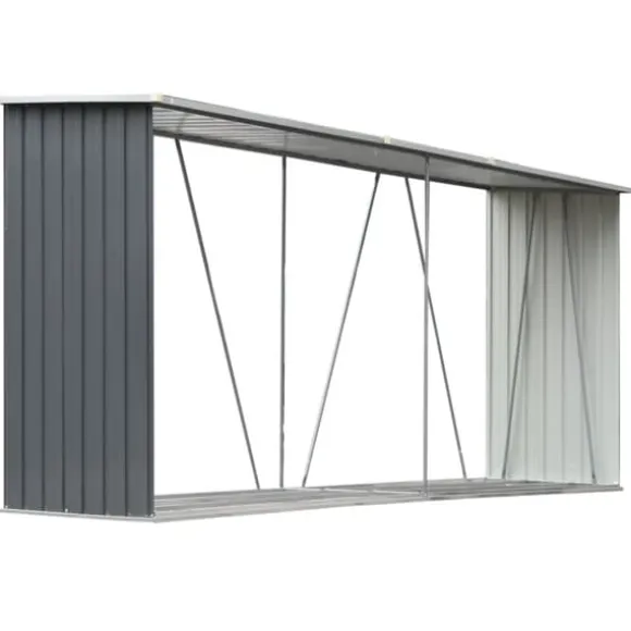 Brændeskur i galvaniseret stål - Holdbar opbevaring til brænde | Størrelse: 330x84x152 cm | Farve: Grå