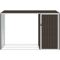 Brændeskur i galvaniseret stål - Haveskur med forlænget tag | Farve: Brun | Størrelse: 245x98x159 cm