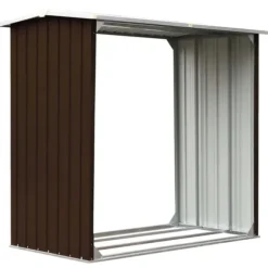 Brændeskur i galvaniseret stål - Holdbart og stabilt | Farve: Brun | Størrelse: 172x91x154 cm
