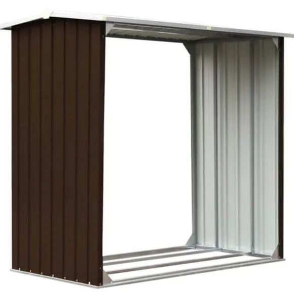 Brændeskur i galvaniseret stål - Holdbart og stabilt | Farve: Brun | Størrelse: 172x91x154 cm