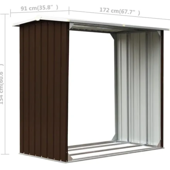 Brændeskur i galvaniseret stål - Holdbart og stabilt | Farve: Brun | Størrelse: 172x91x154 cm