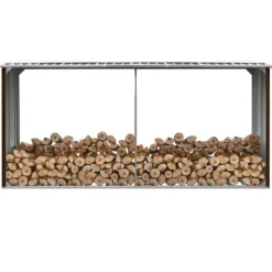 Brændeskur til haven - Galvaniseret stål | Størrelse: 330 x 92 x 153 cm | Farve: Brun
