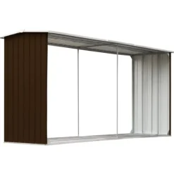 Brændeskur til haven - Galvaniseret stål | Størrelse: 330 x 92 x 153 cm | Farve: Brun