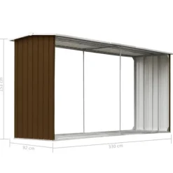 Brændeskur til haven - Galvaniseret stål | Størrelse: 330 x 92 x 153 cm | Farve: Brun