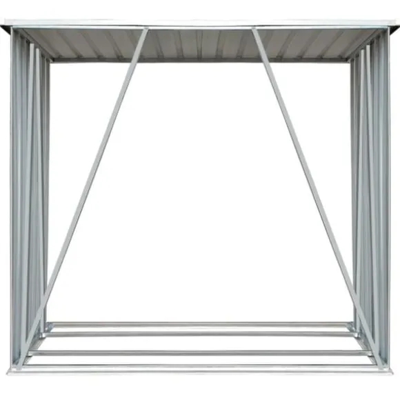 Brændeskur til haven - Galvaniseret stål | Størrelse: 163x83x154 cm | Farve: Grå