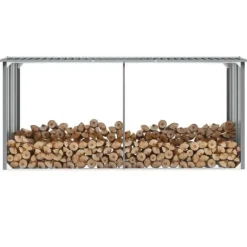 Brændeskur til haven galvaniseret stål 330 x 92 x 153 cm grå - Brændeskur - Brændeskure - Home & Living