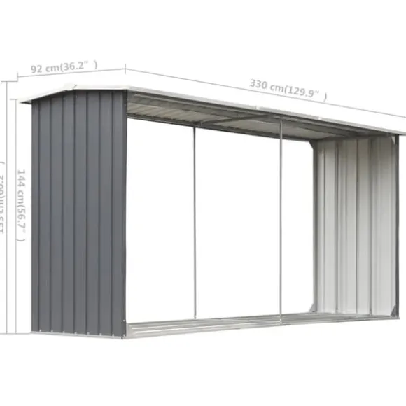 Brændeskur til haven galvaniseret stål 330 x 92 x 153 cm grå - Brændeskur - Brændeskure - Home & Living