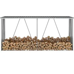 Brændeskur til haven 330x84x152 cm galvaniseret stål antracitgrå - Brændeskur - Brændeskure - Home & Living