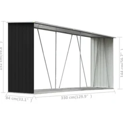 Brændeskur til haven 330x84x152 cm galvaniseret stål antracitgrå - Brændeskur - Brændeskure - Home & Living