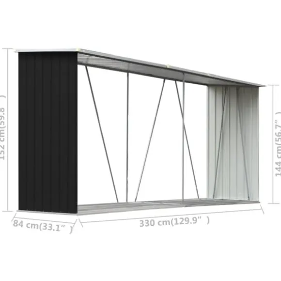 Brændeskur til haven 330x84x152 cm galvaniseret stål antracitgrå - Brændeskur - Brændeskure - Home & Living