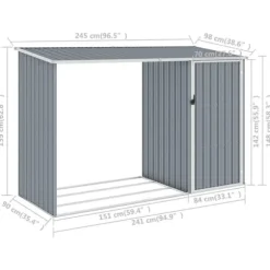Brændeskur 245x98x159 cm galvaniseret stål grå - Haveskur - Haveskure - Home & Living