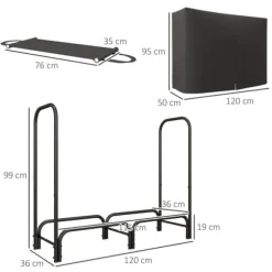 Brændestativ 120×36×99 cm med bæretaske & 600D vandafvisende overtræk, sort