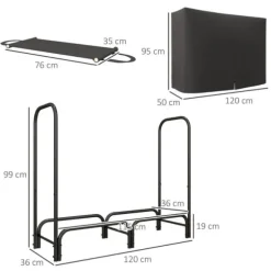 Brændestativ 120×36×99 cm med bæretaske & 600D vandafvisende overtræk, sort