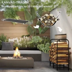 Brændestativ 120×36×99 cm med bæretaske & 600D vandafvisende overtræk, sort