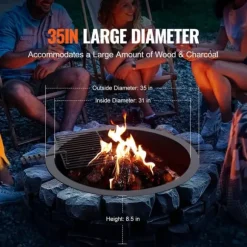 Brændestativ 35 tommer, BBQ ildring i stål, DIY lejrbål, holdbart design, perfekt til udendørs aktiviteter