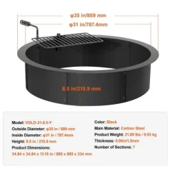 Brændestativ 35 tommer, BBQ ildring i stål, DIY lejrbål, holdbart design, perfekt til udendørs aktiviteter