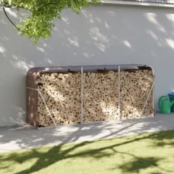Brændestativ i galvaniseret stål til brændeopbevaring | Størrelse: 234x45x100 cm | Farve: Brun