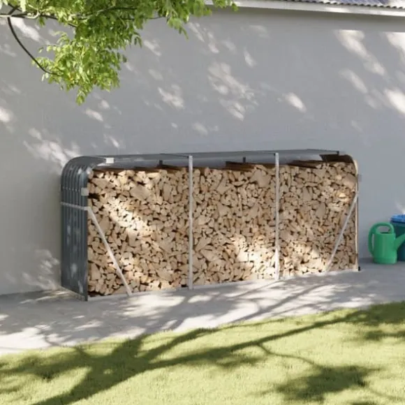 Brændestativ i galvaniseret stål - Robust brændeholder til pejs | Størrelse: 234x45x100 cm | Farve: Antracitgrå