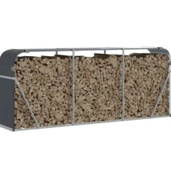 Brændestativ i galvaniseret stål - Robust brændeholder til pejs | Størrelse: 234x45x100 cm | Farve: Antracitgrå