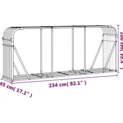 Brændestativ i galvaniseret stål - Robust brændeholder til pejs | Størrelse: 234x45x100 cm | Farve: Antracitgrå