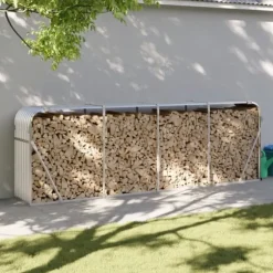 Brændestativ i galvaniseret stål - Brændeholder | Størrelse: 300x45x100 cm | Farve: Sølv