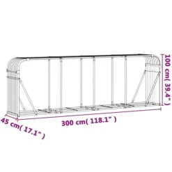 Brændestativ i galvaniseret stål - Brændeholder | Størrelse: 300x45x100 cm | Farve: Sølv