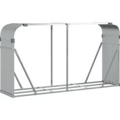 Brændestativ i galvaniseret stål - Holdbar brændeholder | Størrelse: 180x45x100 cm | Farve: Sølv