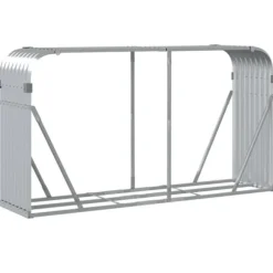 Brændestativ i galvaniseret stål - Holdbar brændeholder | Størrelse: 180x45x100 cm | Farve: Sølv