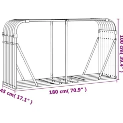 Brændestativ i galvaniseret stål - Holdbar brændeholder | Størrelse: 180x45x100 cm | Farve: Sølv