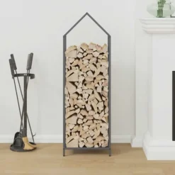 Brændestativ i koldvalset stål - Robust brændeopbevaring | Størrelse: 40x25x120 cm | Farve: Antracitgrå